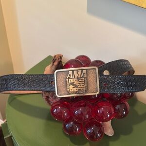 AMA  American Motorcycle Association Black Leather Belt with solid brass Buckle